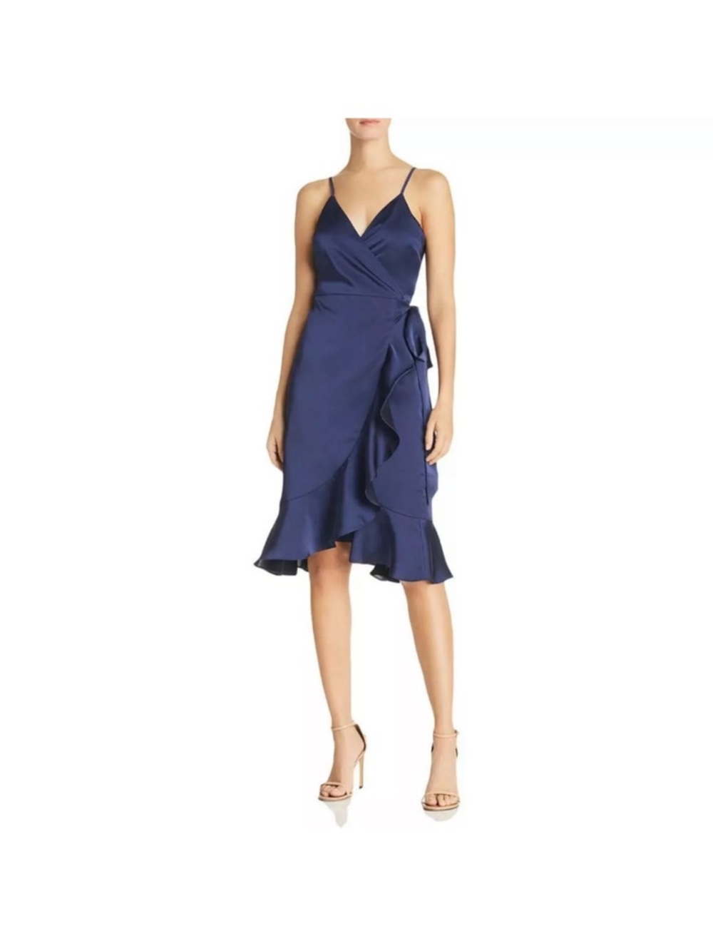 Ina Navy Wrap-Style Ruffle Midi Dress
